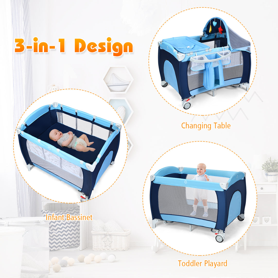 Foldable Baby Crib Playpen Travel Infant Flat Bassinet Bed Mosquito Net Music w Bag Image 6