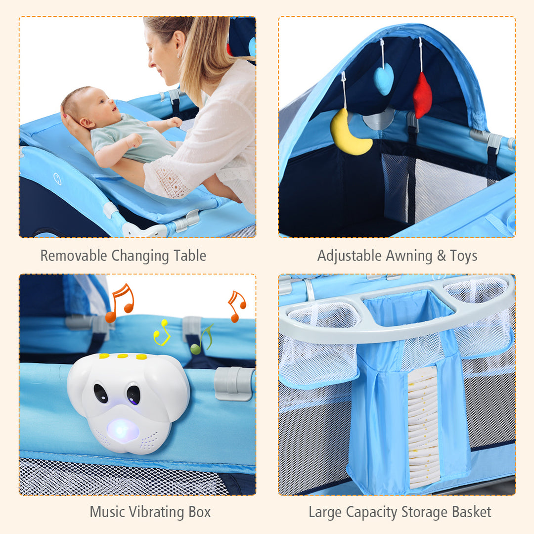 Foldable Baby Crib Playpen Travel Infant Flat Bassinet Bed Mosquito Net Music w Bag Image 8