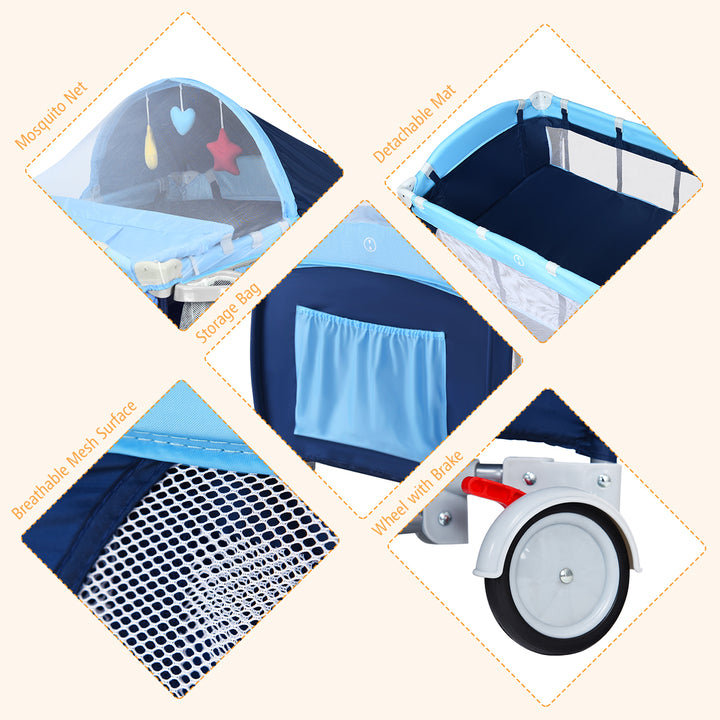 Foldable Baby Crib Playpen Travel Infant Flat Bassinet Bed Mosquito Net Music w Bag Image 9