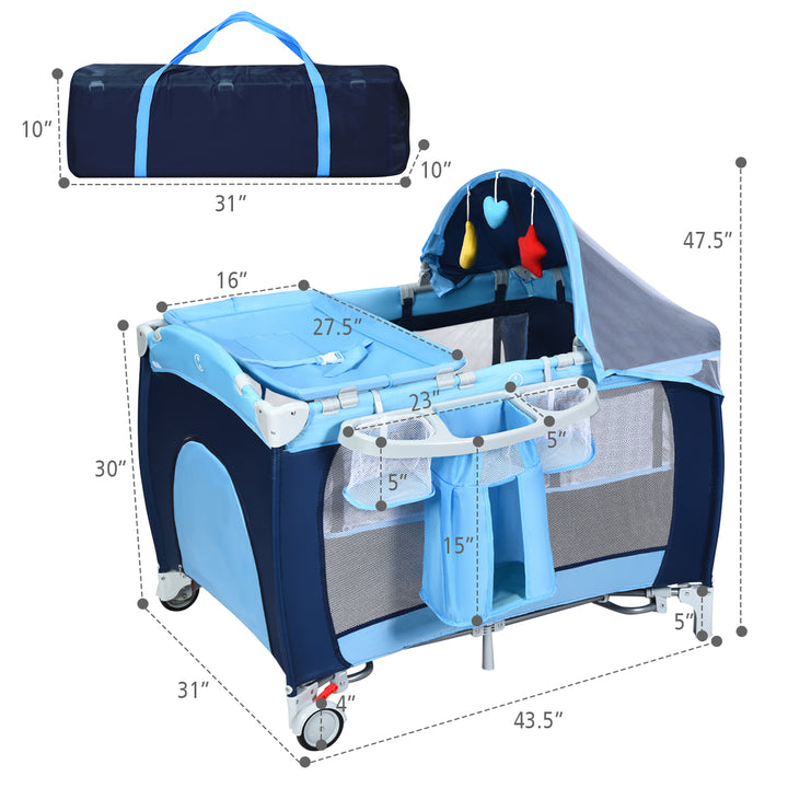 Foldable Baby Crib Playpen Travel Infant Flat Bassinet Bed Mosquito Net Music w Bag Image 10