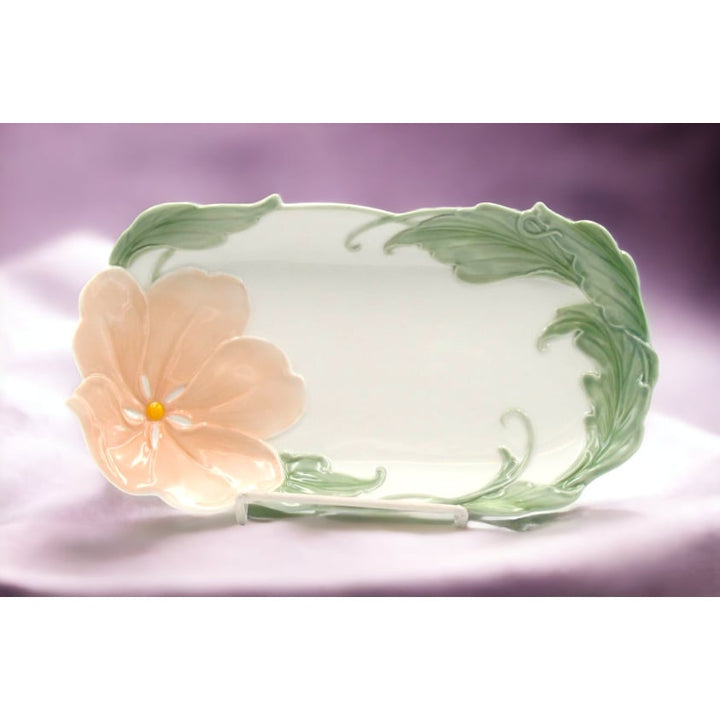 Ceramic Apple Blossom Flower Plates Set of 2 9x5 Image 2