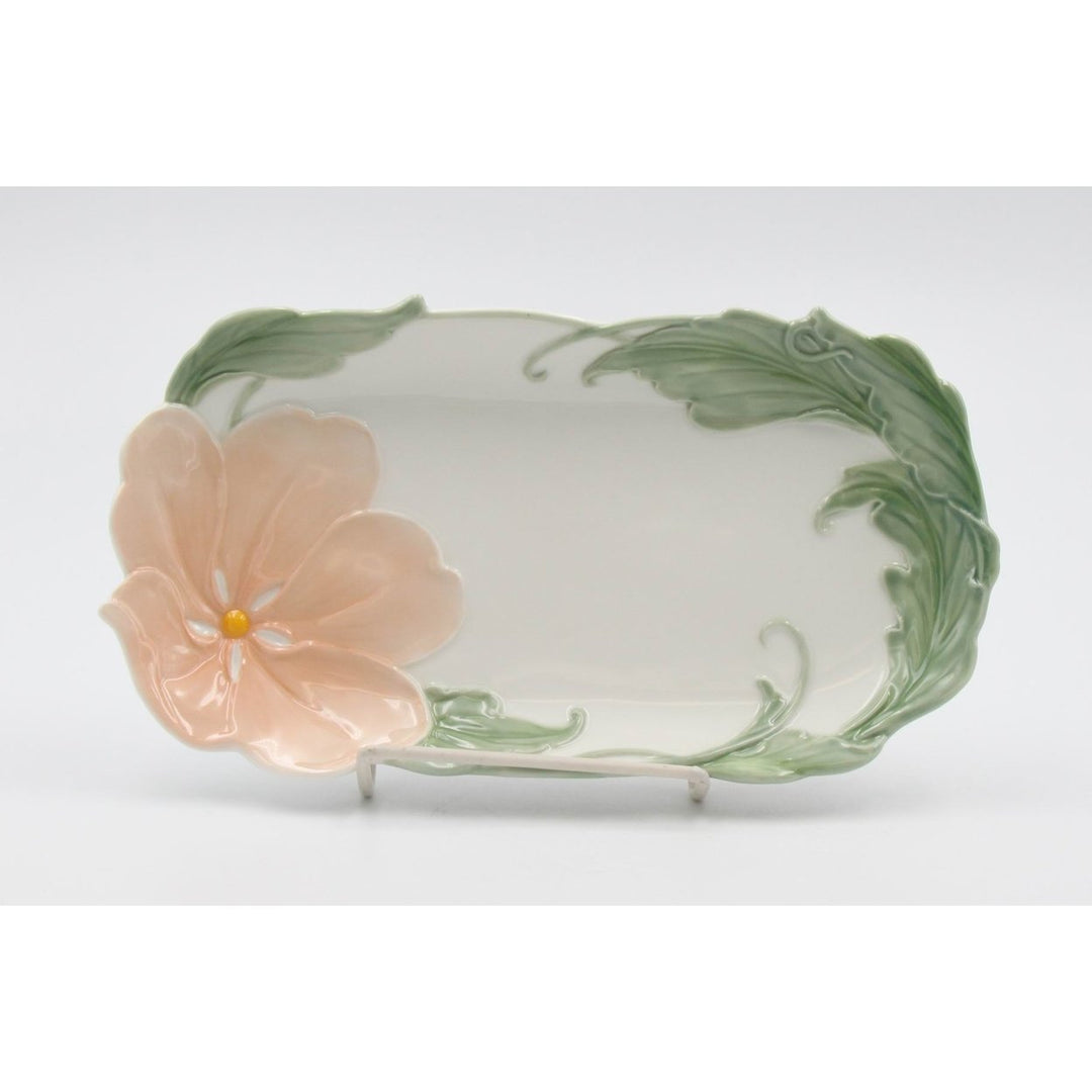 Ceramic Apple Blossom Flower Plates Set of 2 9x5 Image 3