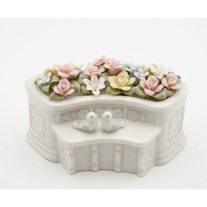 Ceramic Flower Garden Figurine with Two Birds 3.25x2 Image 3