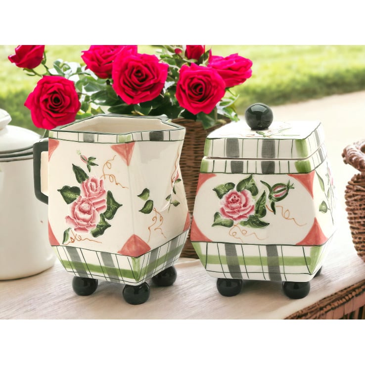 Ceramic Rose Sugar and Creamer Set 2 Pieces Cottagecore Image 1