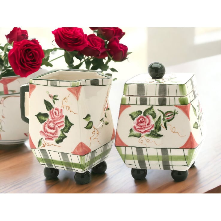 Ceramic Rose Sugar and Creamer Set 2 Pieces Cottagecore Image 2