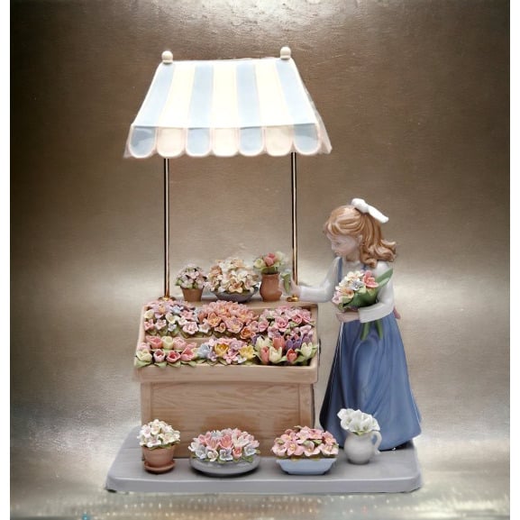 Handcrafted Ceramic Girl Flower Shop Figurine 10.25 x 7 x 13.375 Gift Image 2