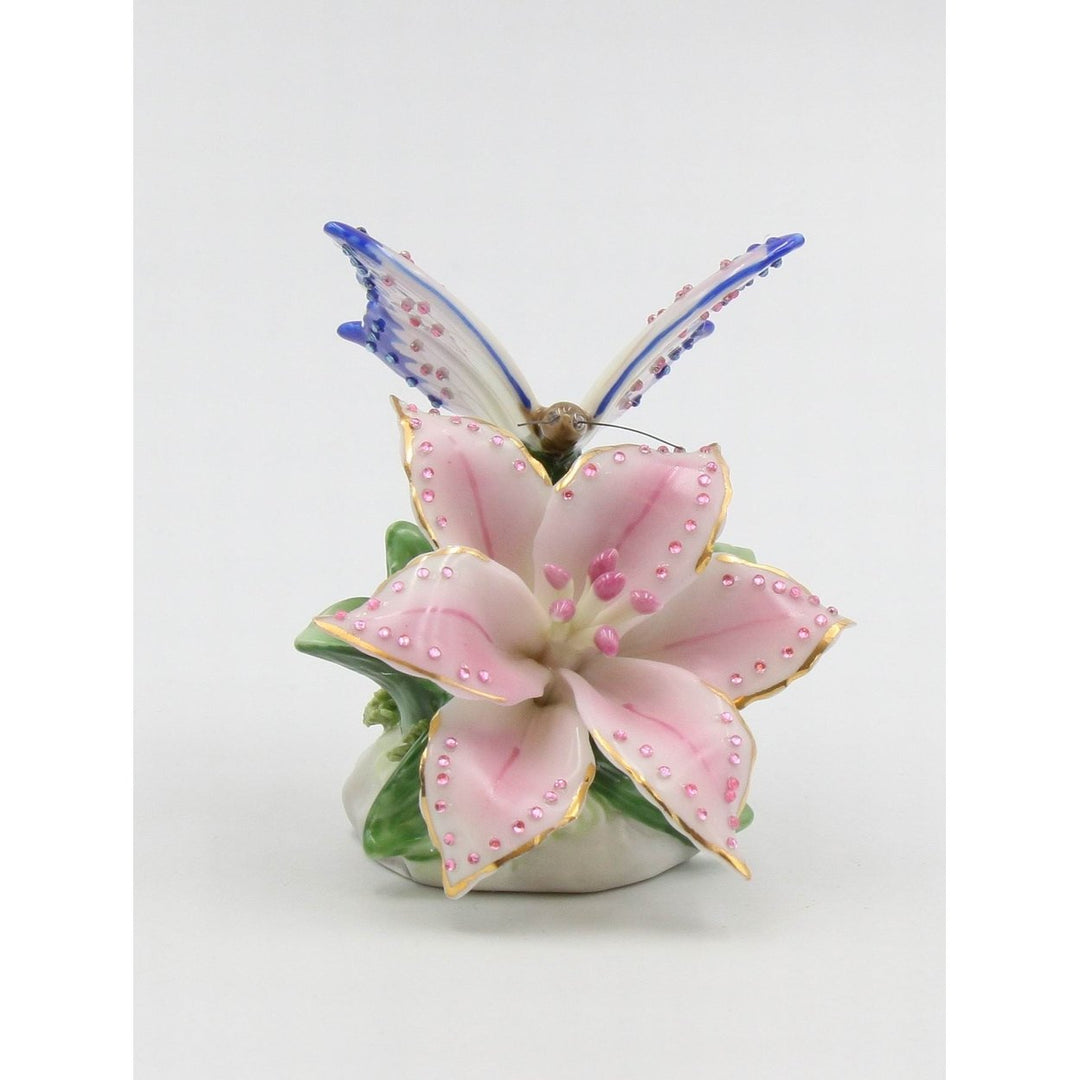 Ceramic Butterfly and Lily Figurine Nature Mom 3.25" Image 3