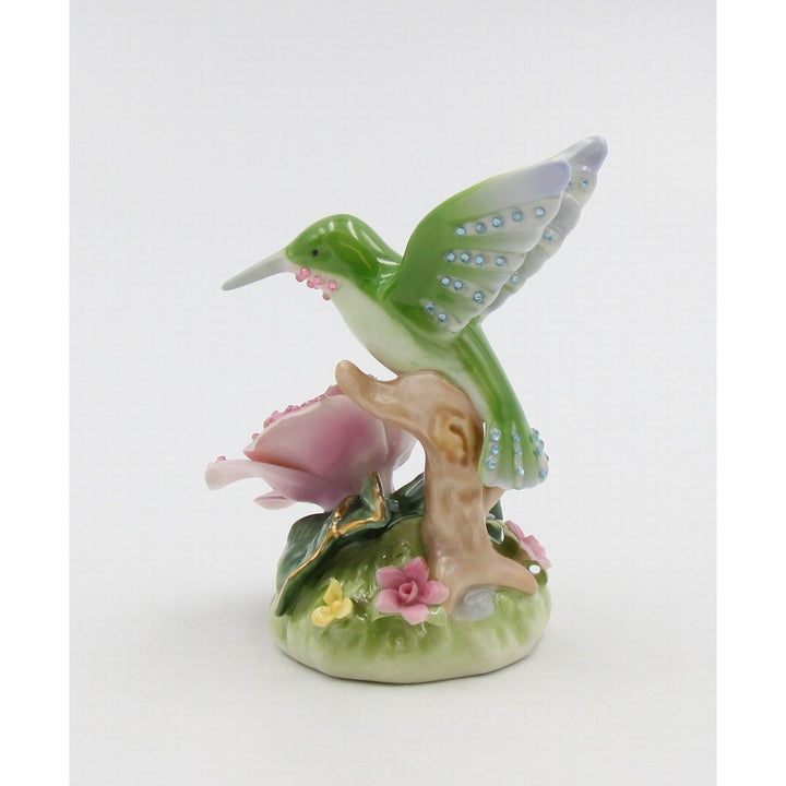 Ceramic Hummingbird Figurine with Pink Rose Flower 3x2.125x3.5 Gift Image 4