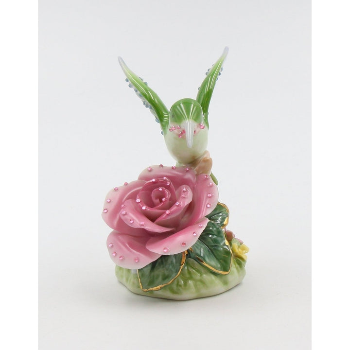 Ceramic Hummingbird Figurine with Pink Rose Flower 3x2.125x3.5 Gift Image 4