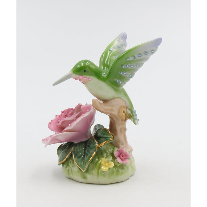 Ceramic Hummingbird Figurine with Pink Rose Flower 3x2.125x3.5 Gift Image 7