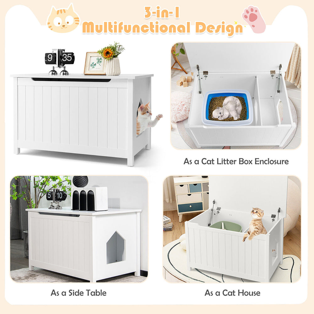 Wooden Enclosure Cat Litter Box w/ Top Opening Side Table Furniture Image 2