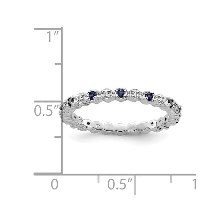 1/4 Carat (ctw) Lab Created Blue Sapphire Ring Band in Sterling Silver Image 4