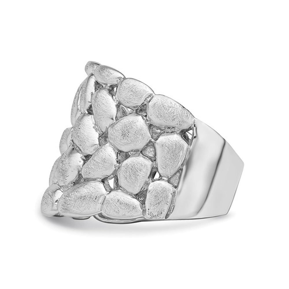 Satin Textured Nugget Ring in Sterling Silver with Rhodium Plating Image 4