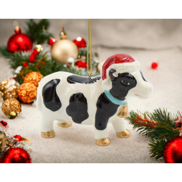 Ceramic Christmas Cow Ornament 4 inches  Mom Image 1