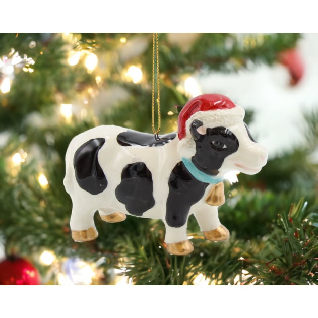 Ceramic Christmas Cow Ornament 4 inches  Mom Image 2