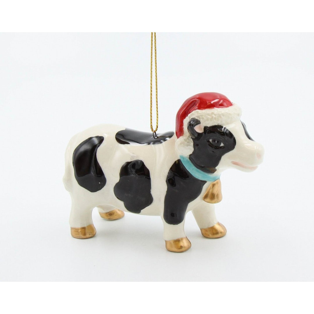 Ceramic Christmas Cow Ornament 4 inches  Mom Image 3