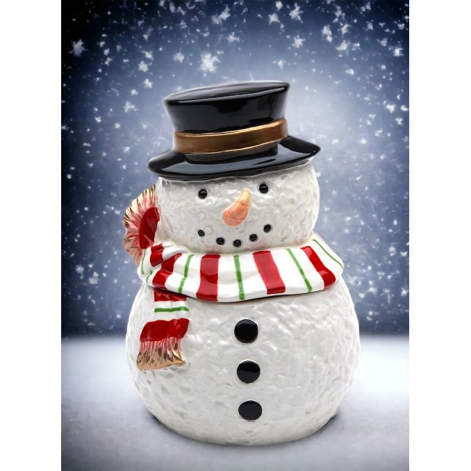 Ceramic Christmas Snowman Candy Box 4.875 x 4.375 x 7 Image 1