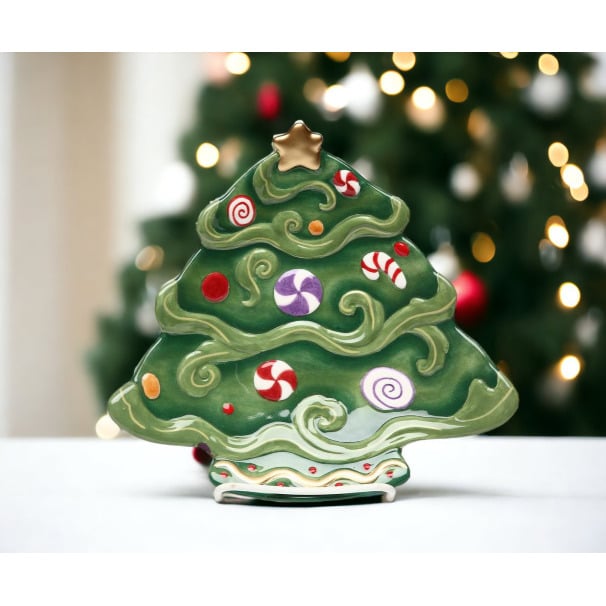 Ceramic Christmas Tree Dessert Plate Set of 4 Holiday Image 2