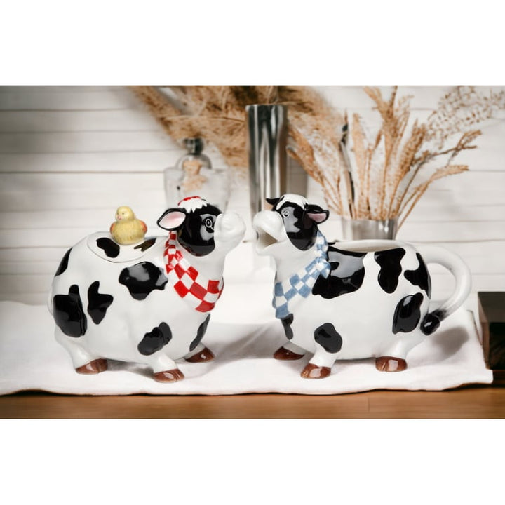 Ceramic Cow Sugar and Creamer Set Kitchen 5.6in Image 1