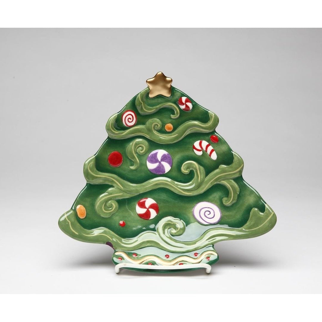 Ceramic Christmas Tree Dessert Plate Set of 4 Holiday Image 3