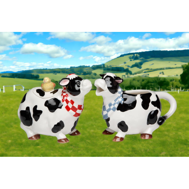 Ceramic Cow Sugar and Creamer Set Kitchen 5.6in Image 2