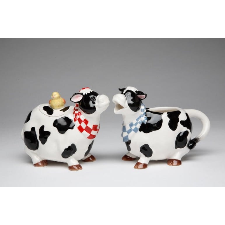 Ceramic Cow Sugar and Creamer Set Kitchen 5.6in Image 3