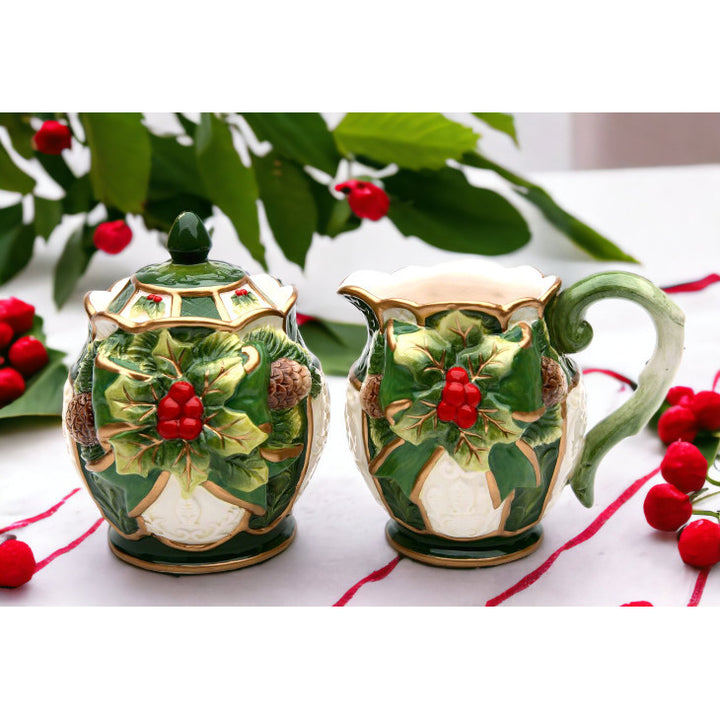 Ceramic Holly Sugar and Creamer Home D cor  Kitchen D cor Christmas D cor Image 1