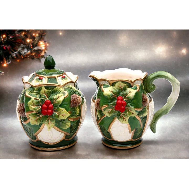 Ceramic Holly Sugar and Creamer Home D cor  Kitchen D cor Christmas D cor Image 2