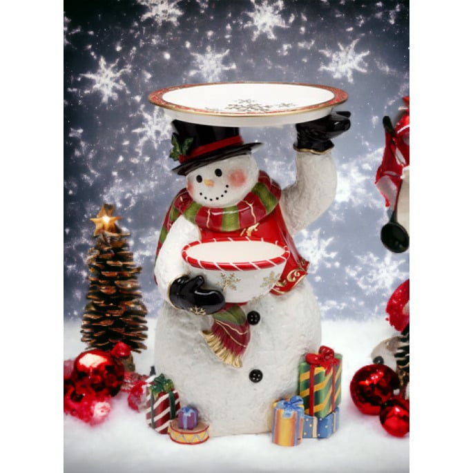 Kevins Gift Shoppe Ceramic 18" Snowman Figurine With Plate and Bowl Image 1