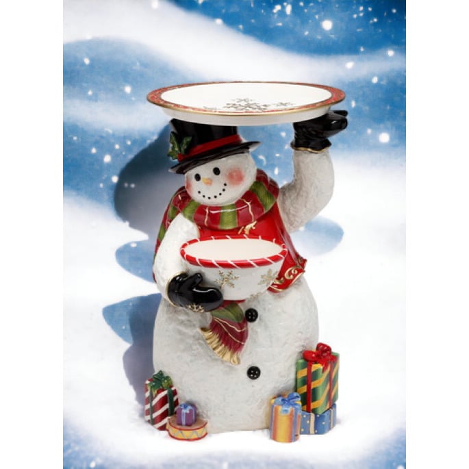 Kevins Gift Shoppe Ceramic 18" Snowman Figurine With Plate and Bowl Image 2