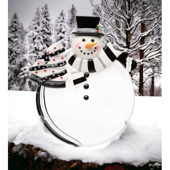 Black and White Ceramic Snowman Plate 10.25 x 8.375 x 2.25 Gift Image 2