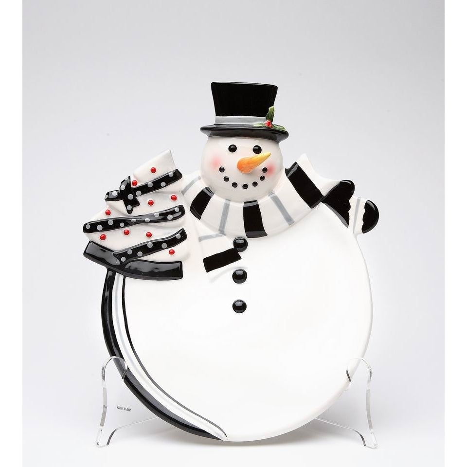 Black and White Ceramic Snowman Plate 10.25 x 8.375 x 2.25 Gift Image 3