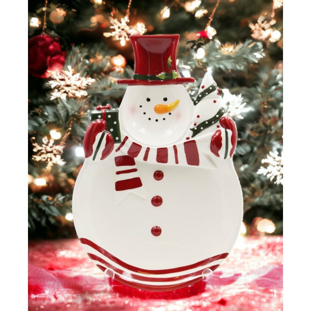 Ceramic Snowman Serving Plate 15x10 Christmas Image 1