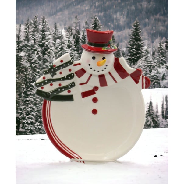 Ceramic Snowman Plate 10x8 Handcrafted Holiday Image 2