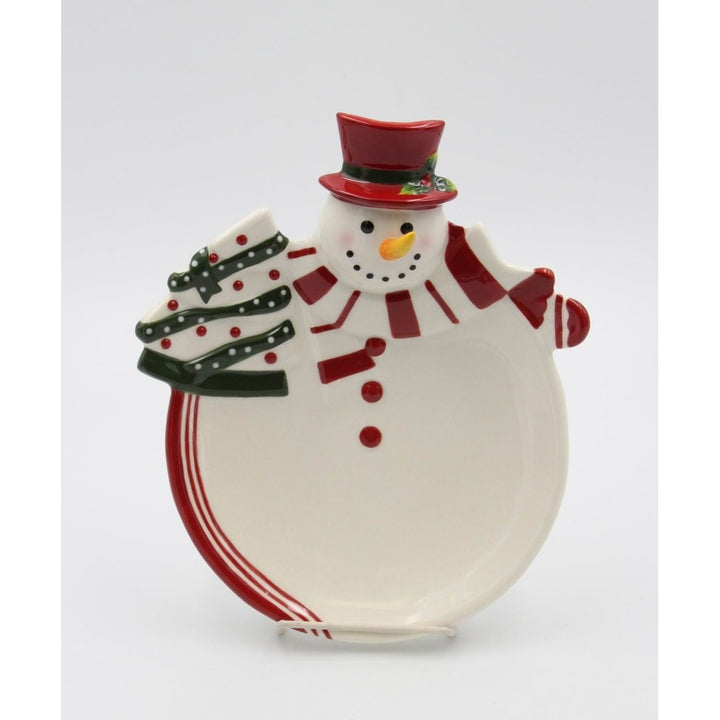 Ceramic Snowman Plate 10x8 Handcrafted Holiday Image 3