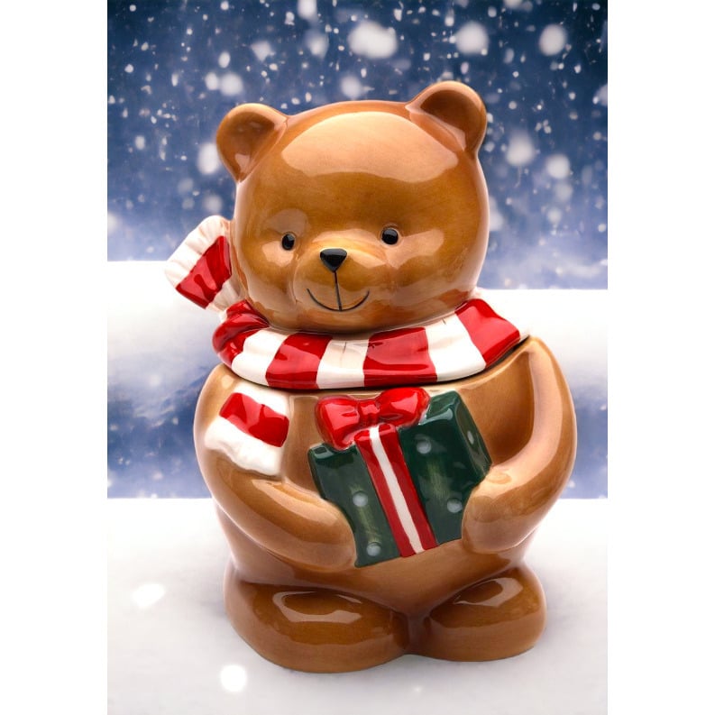 Hand Painted Ceramic Teddy Bear Candy Box Holiday Decor 4 7/8" Image 2