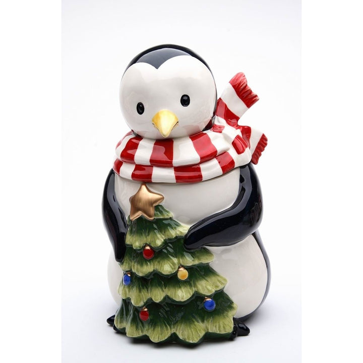 Ceramic Penguin Christmas Tree Candy Box 5.75in Holiday Image 3