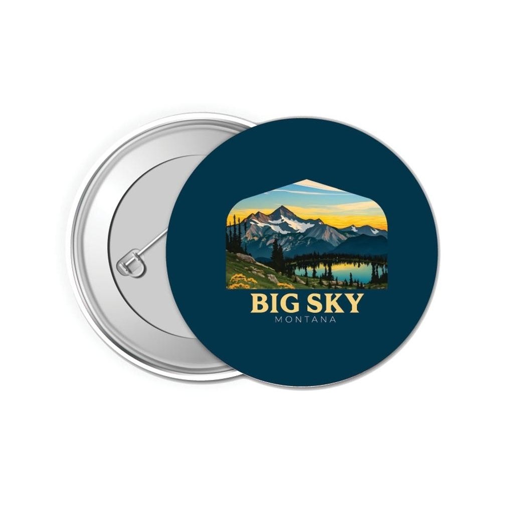 Big Sky Montana Mountain and Lake Design Souvenir Small 1-Inch Button Pin 4 Pack Image 1