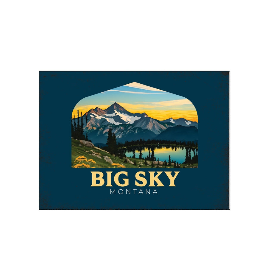 Big Sky Montana Mountain and Lake Design Souvenir Wood sign with frame 5x7 Image 1