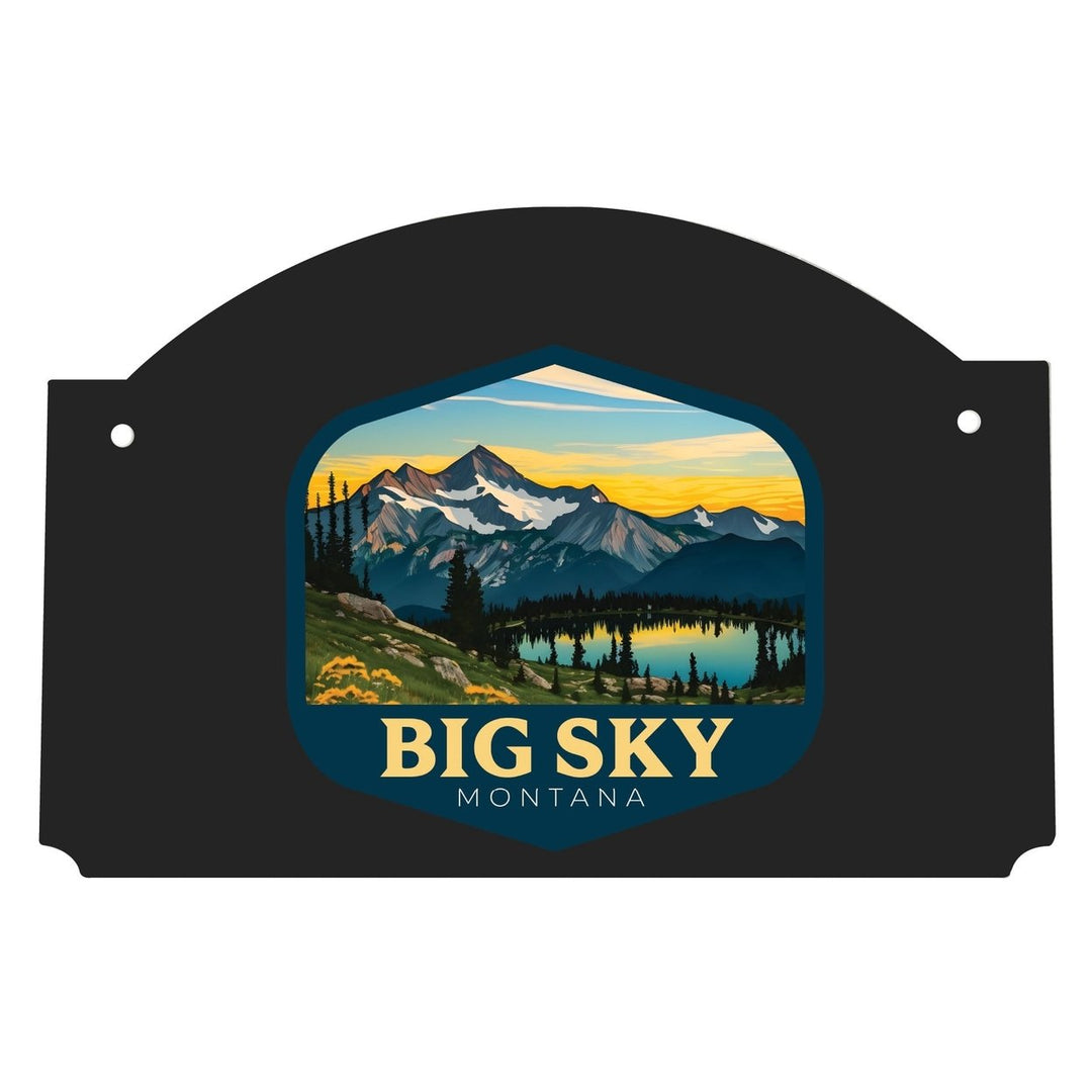 Big Sky Montana Mountain and Lake Design Souvenir Wood sign flat with string Image 1