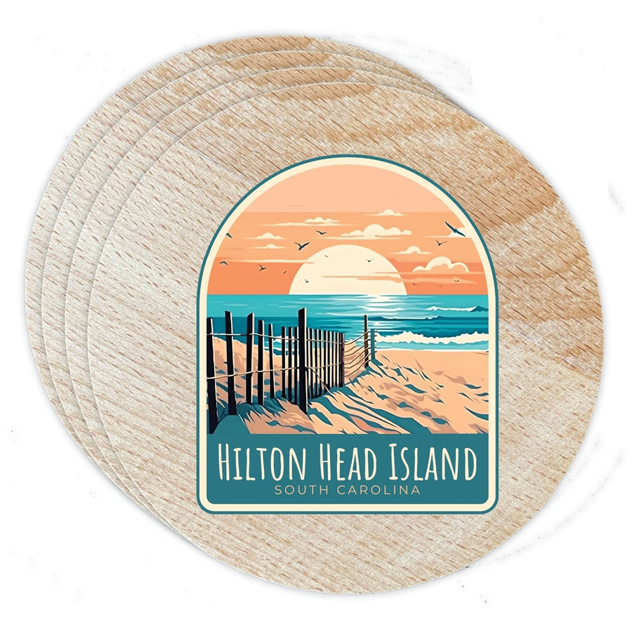 Hilton Head Island Design C Souvenir Coaster Wooden 3.5 x 3.5-Inch 4 Pack Image 1