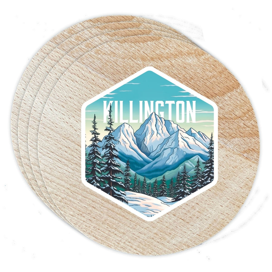 Killington Vermont Design C Souvenir Coaster Wooden 3.5 x 3.5-Inch 4 Pack Image 1