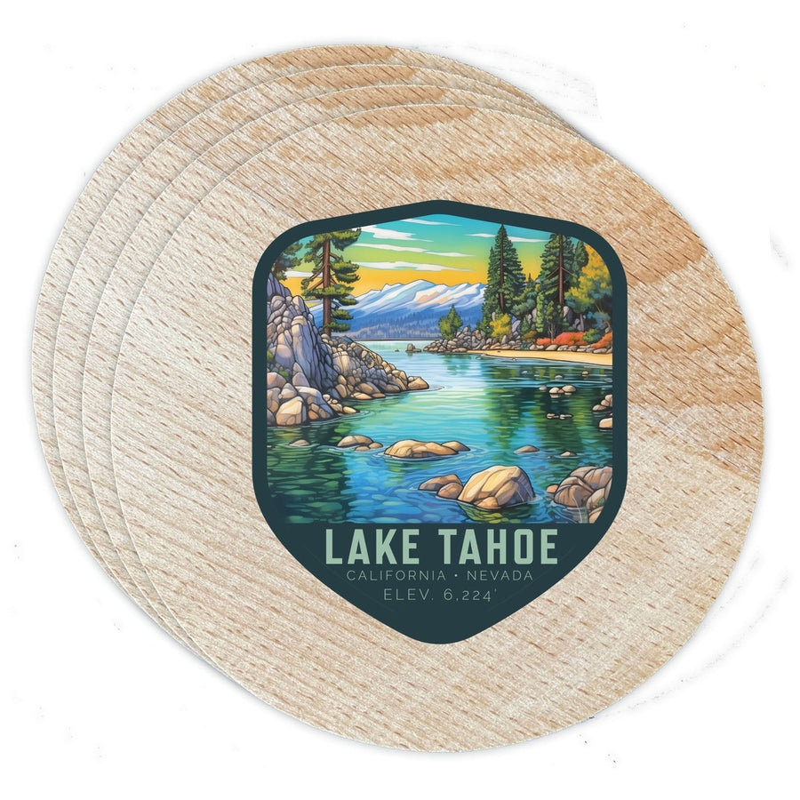 Lake Tahoe California Design B Souvenir Coaster Wooden 3.5 x 3.5-Inch 4 Pack Image 1