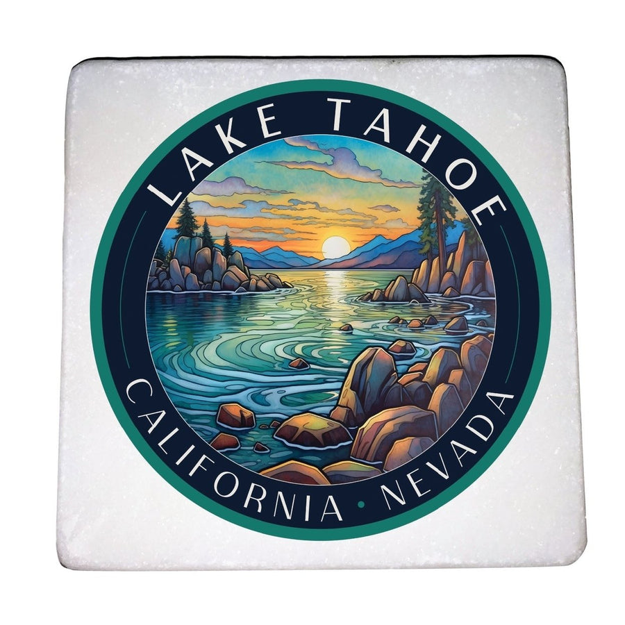 Lake Tahoe California Design C Souvenir 4x4-Inch Coaster Marble 4 Pack Image 1