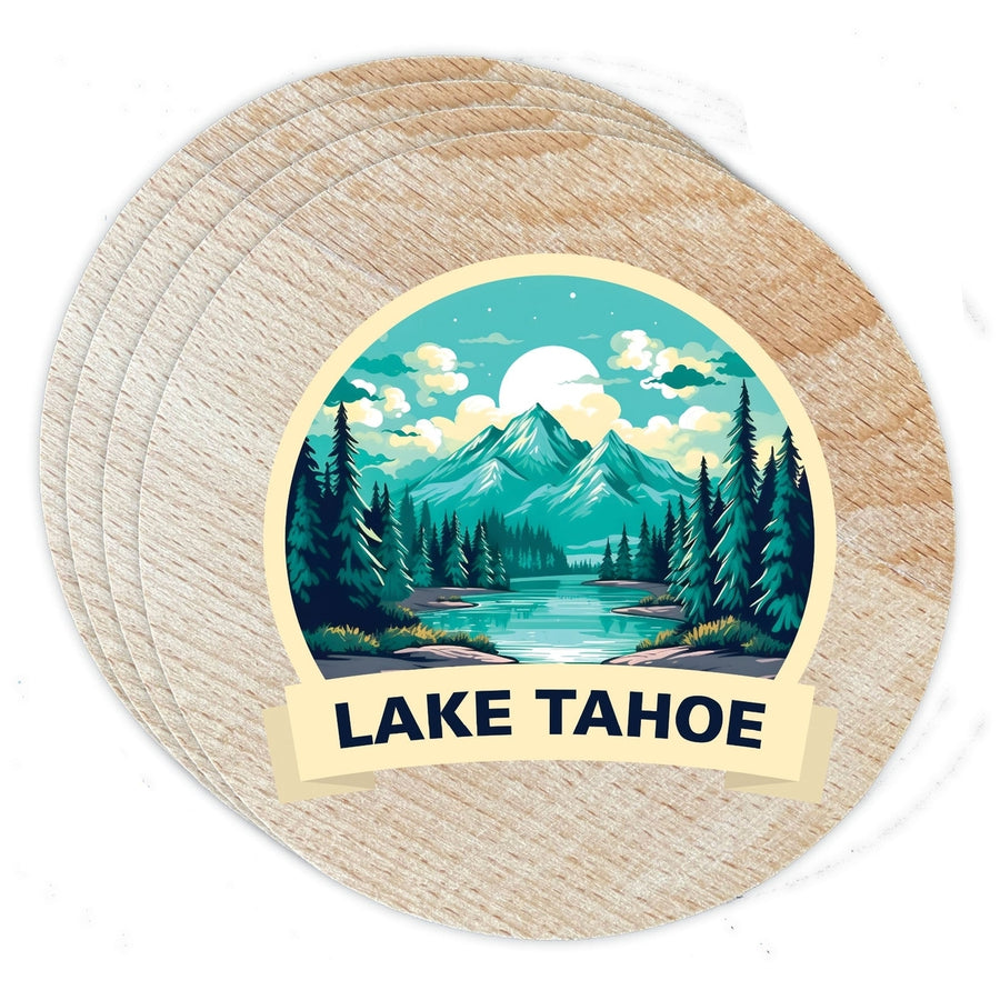 Lake Tahoe California Design A Souvenir Coaster Wooden 3.5 x 3.5-Inch 4 Pack Image 1