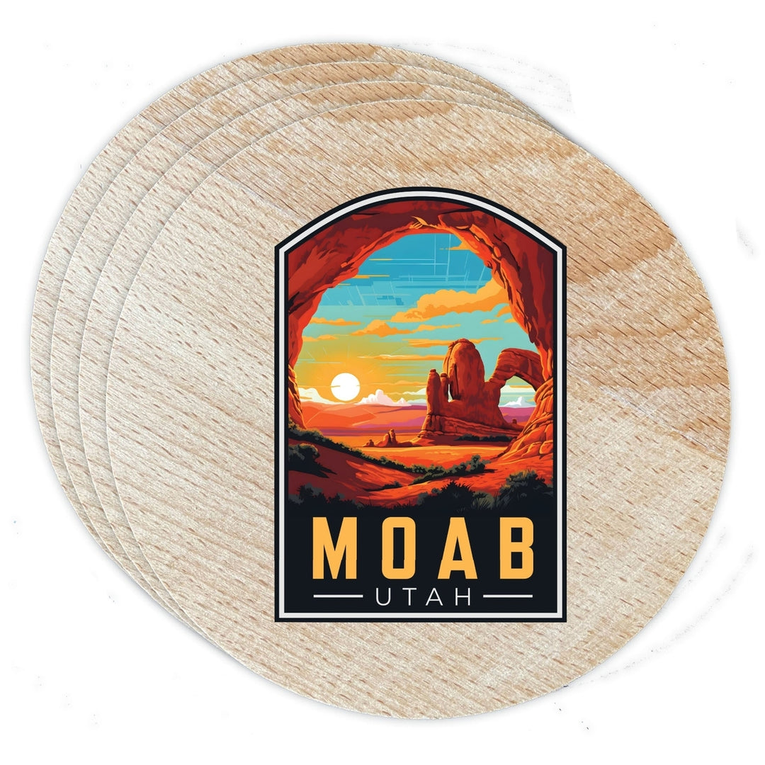 Moab Utah Design C Souvenir Coaster Wooden 3.5 x 3.5-Inch 4 Pack Image 1