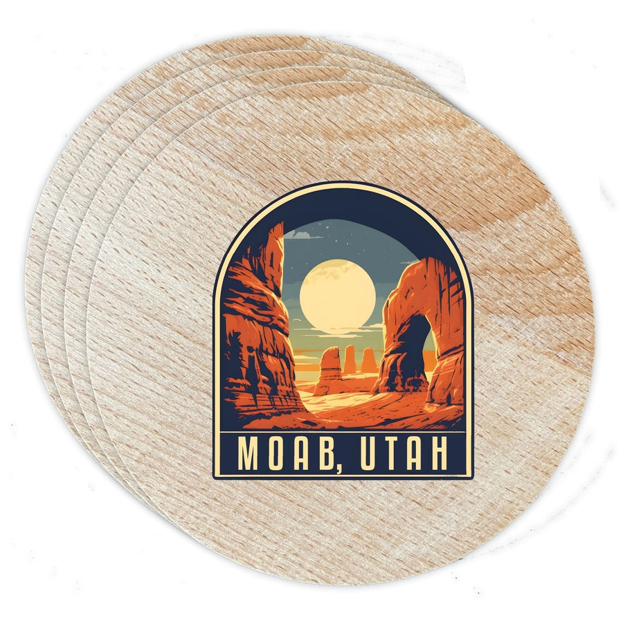 Moab Utah Design B Souvenir Coaster Wooden 3.5 x 3.5-Inch 4 Pack Image 1