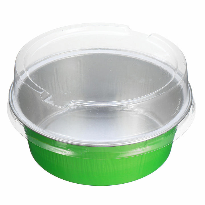100Pcs,Set Round Aluminum Foil Cake Cup Reusable Baking Mold Muffin Case with Cover Image 4