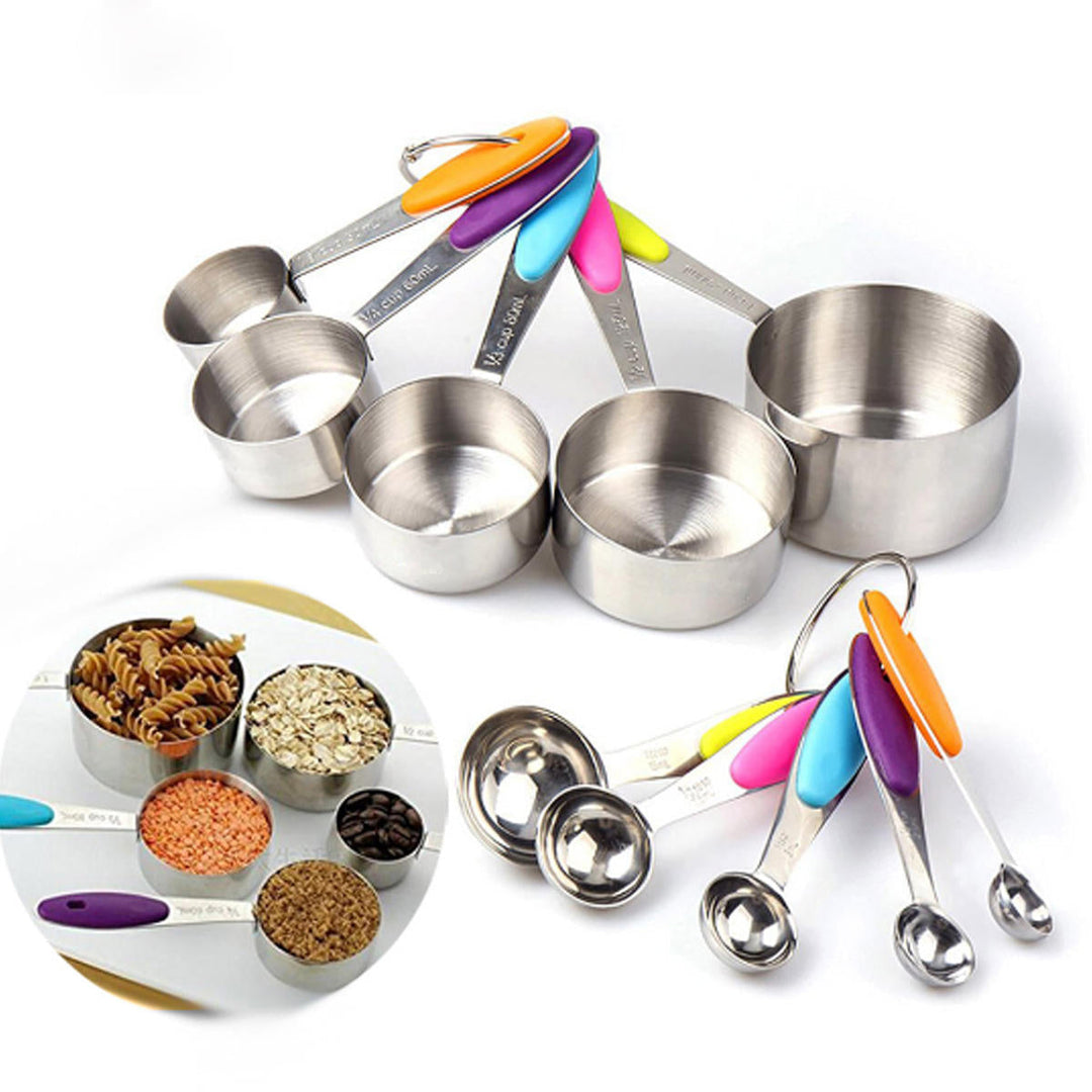 10Pcs Stainless Steel Measuring Cups and Spoons Tea Spoon Set Kitchen Tool Image 3