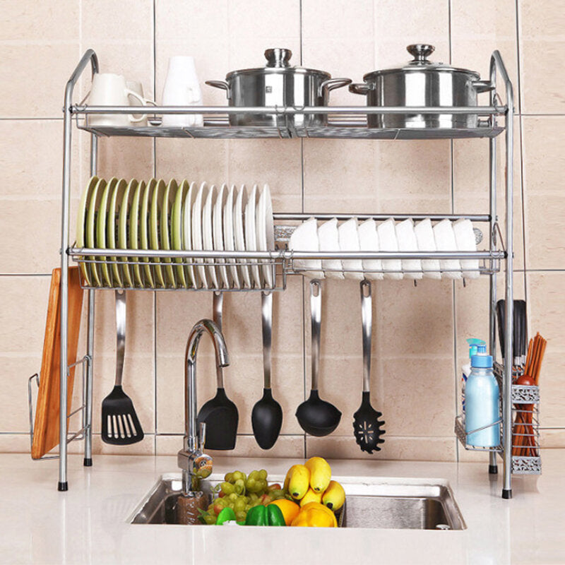 1,2 Layer Stainless Steel Rack Shelf Storage for Kitchen Dishes Arrangement Image 3